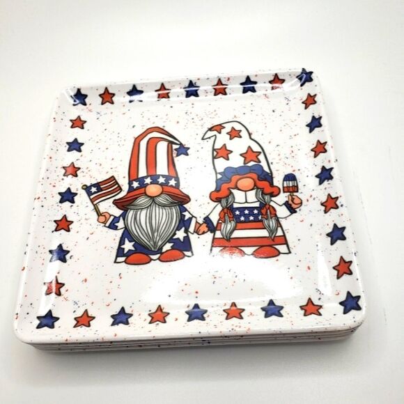 Gnome appetizer patriotic plates set melamine 4th of July - Picture 1 of 7